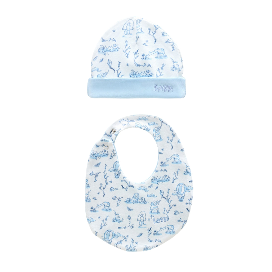 Toile De Jouy Hat & Bib - Blue