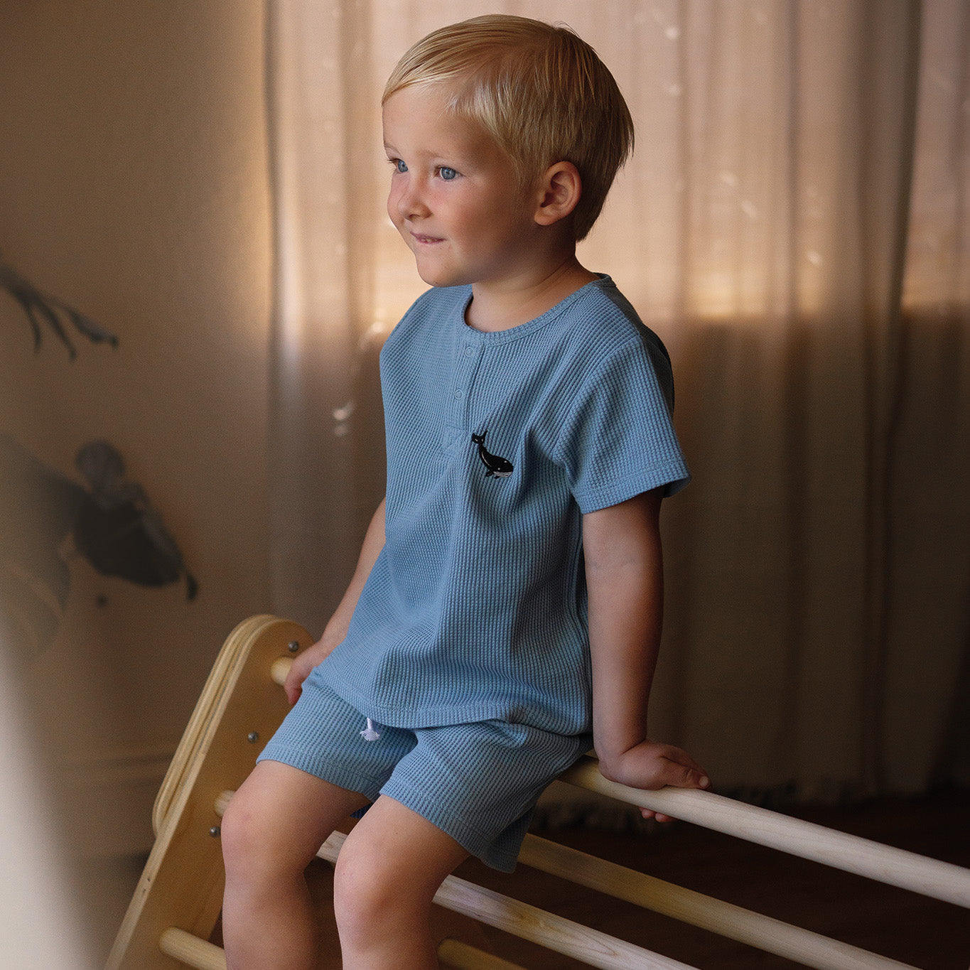 Blue Waffle Shorts Set