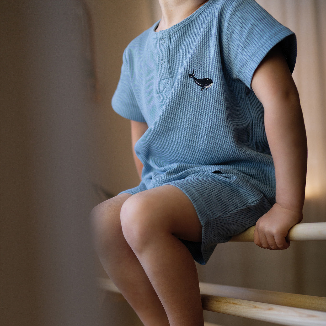 Blue Waffle Shorts Set