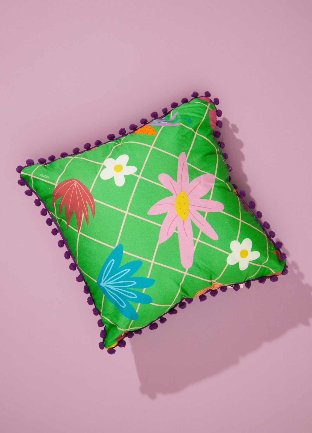 Pompom Cushion - Grandma's Green Garden