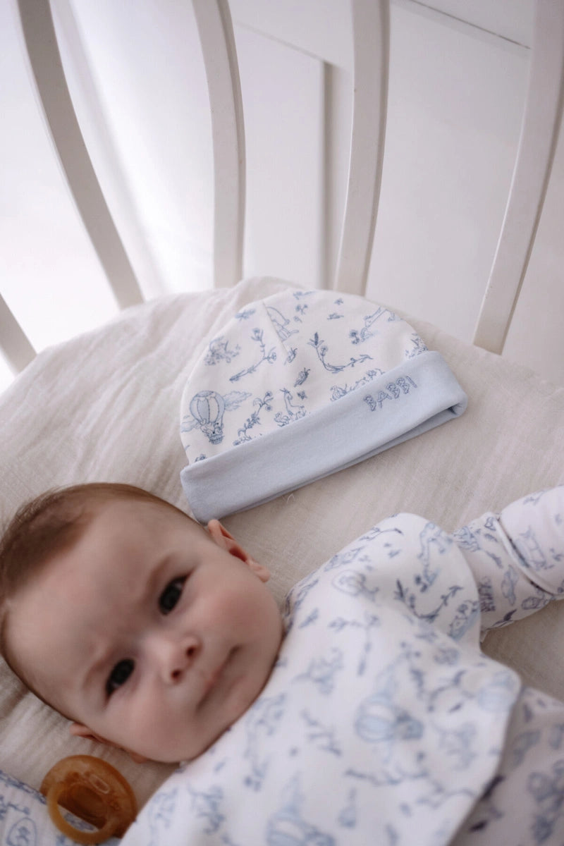 Toile De Jouy Hat & Bib - Blue