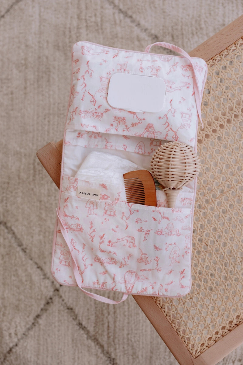 Toile De Jouy Changing Pouch - Pink