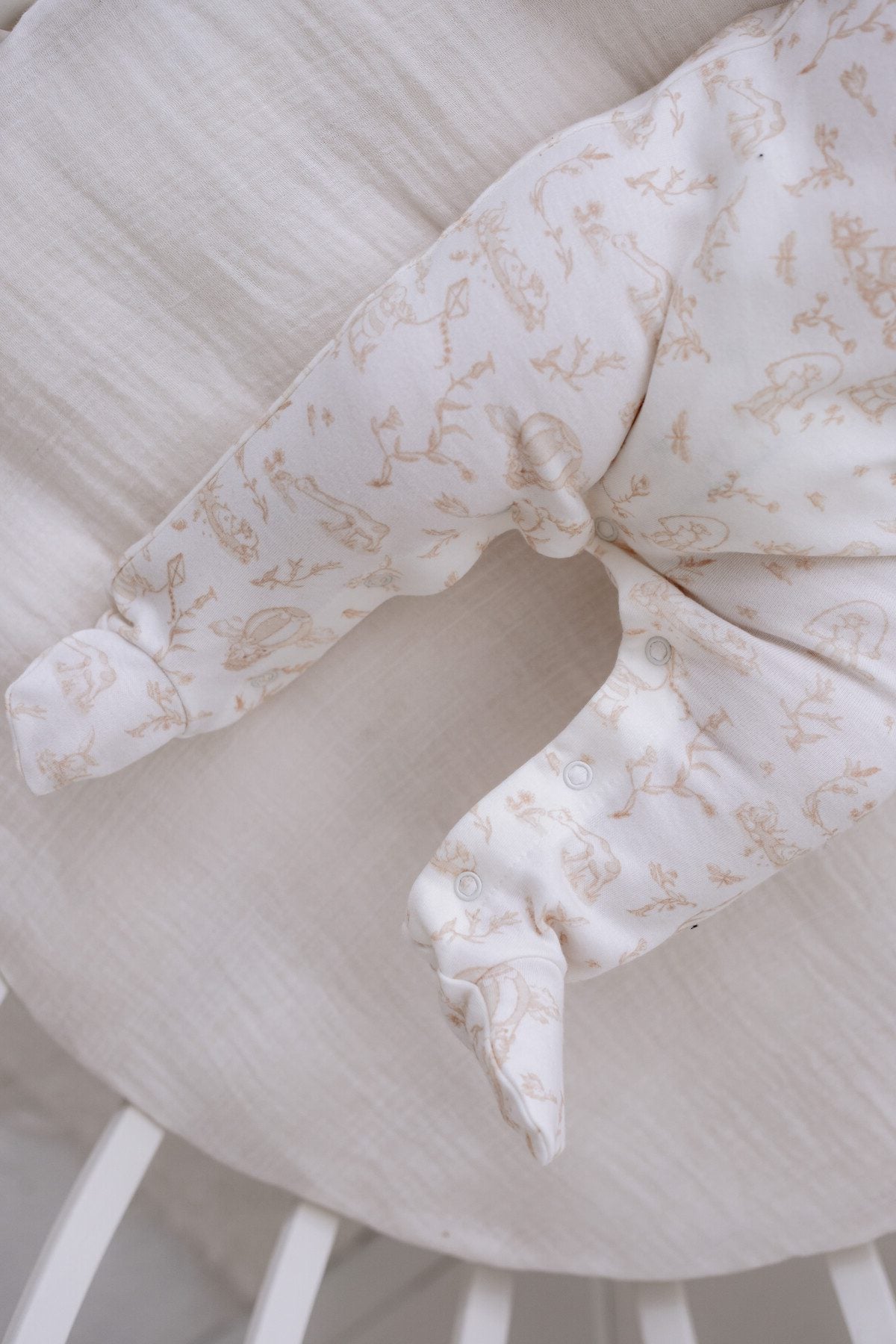 Toile De Jouy Footed Onesie - Beige