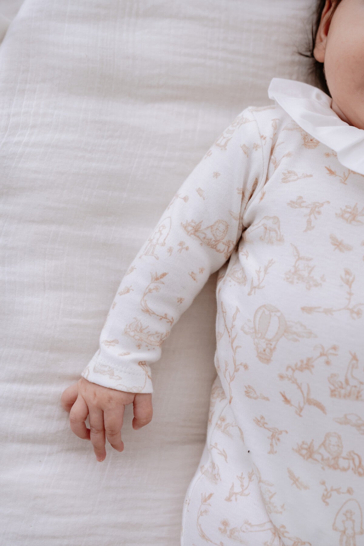 Toile De Jouy Footed Onesie - Beige