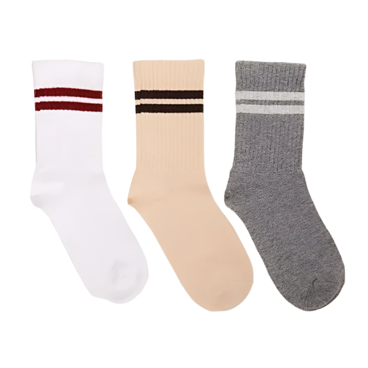 Stripe Crew Socks - Grey Mix