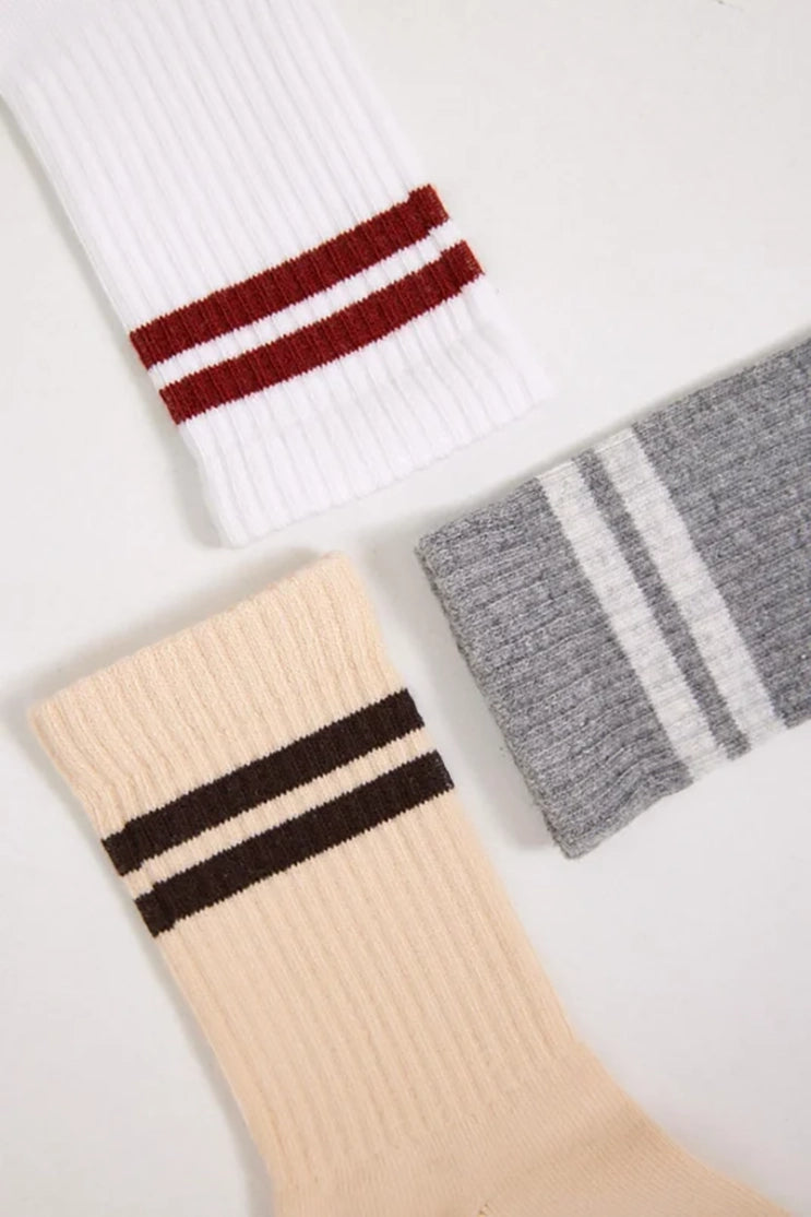 Stripe Crew Socks - Grey Mix