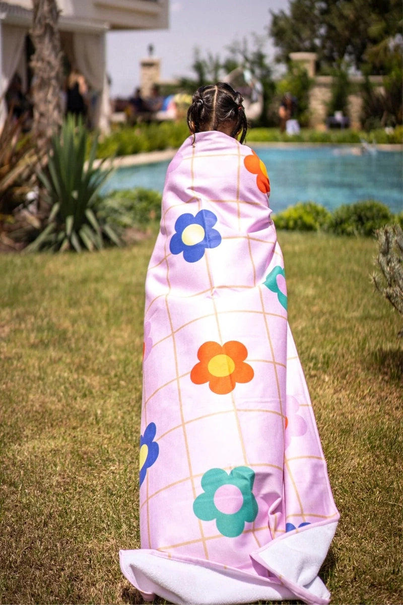 Grid Flowers - Beach Towel