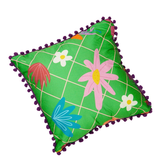 Pompom Cushion - Grandma's Green Garden