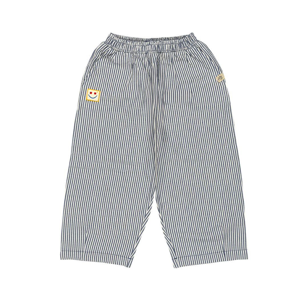 Striped Woven Baggy Pants - Indigo