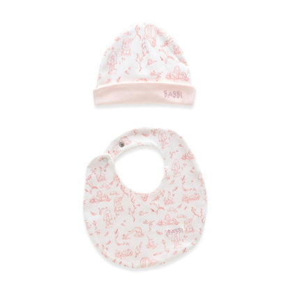 Toile De Jouy Hat & Bib - Pink