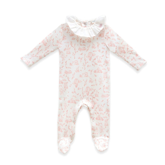 Toile De Jouy Footed Onesie - Pink