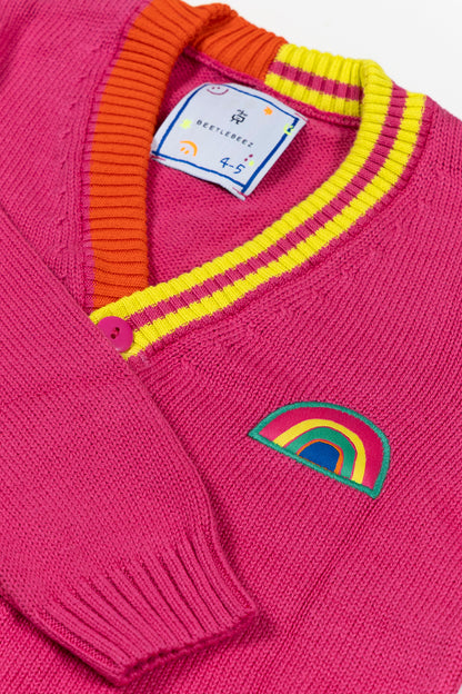 Pink Stripes Knitted Cardigan