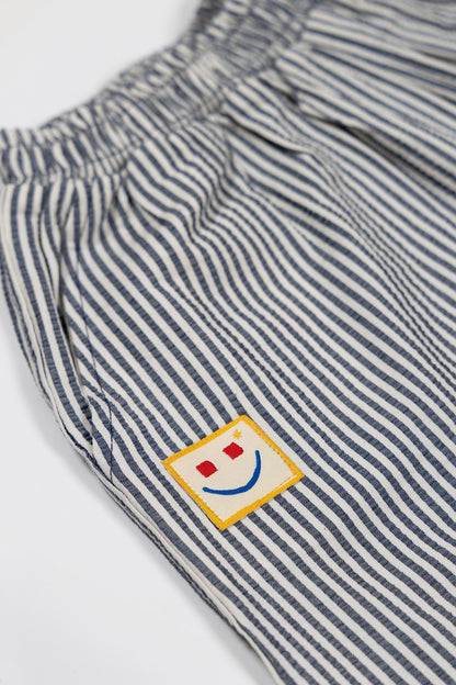 Striped Woven Baggy Pants - Indigo