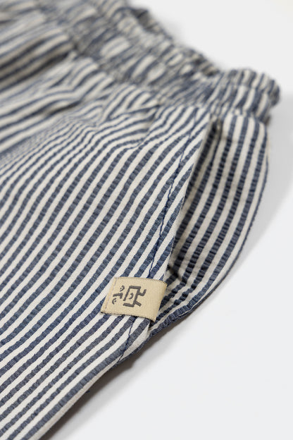 Striped Woven Baggy Pants - Indigo