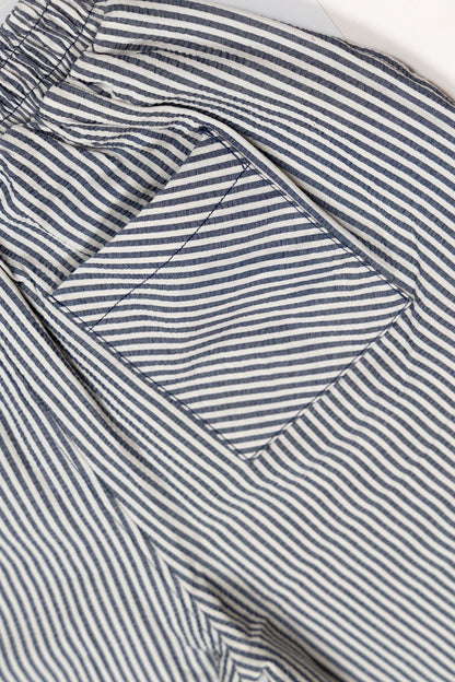 Striped Woven Baggy Pants - Indigo