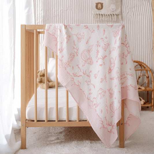 Toile De Jouy Muslin Swaddle - Pink