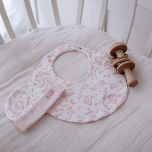 Toile De Jouy Hat & Bib - Pink