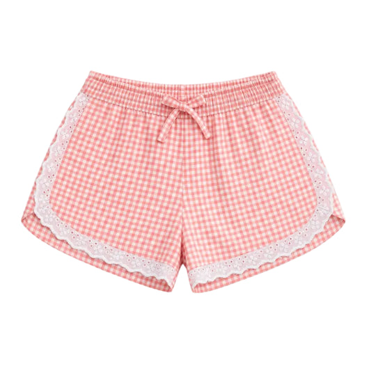 Coral Lace Shorts - Gingham