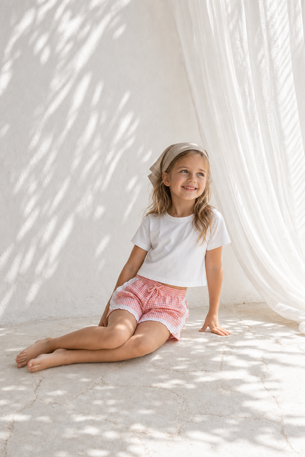 Coral Lace Shorts - Gingham
