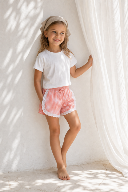 Coral Lace Shorts - Gingham
