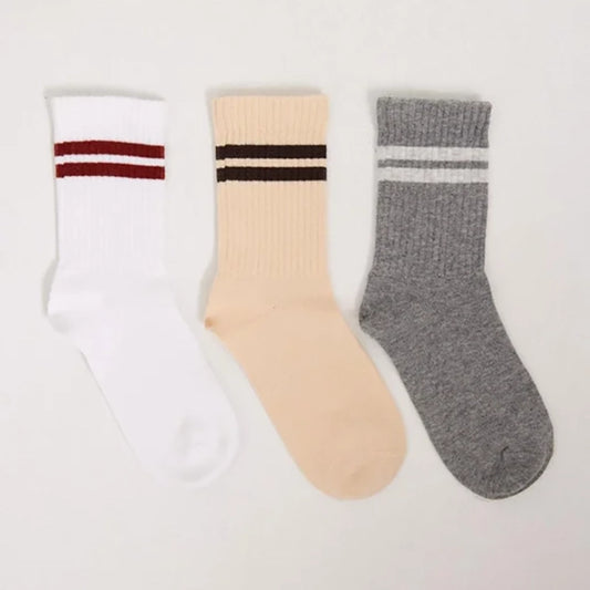 Stripe Crew Socks - Grey Mix