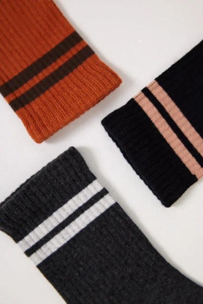 Stripe Crew Socks - Black Mix