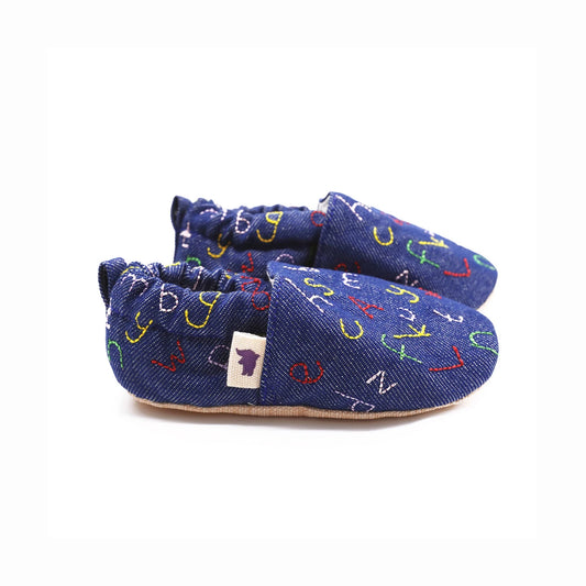 Non-Slip Moccasins - Denim Alphabet